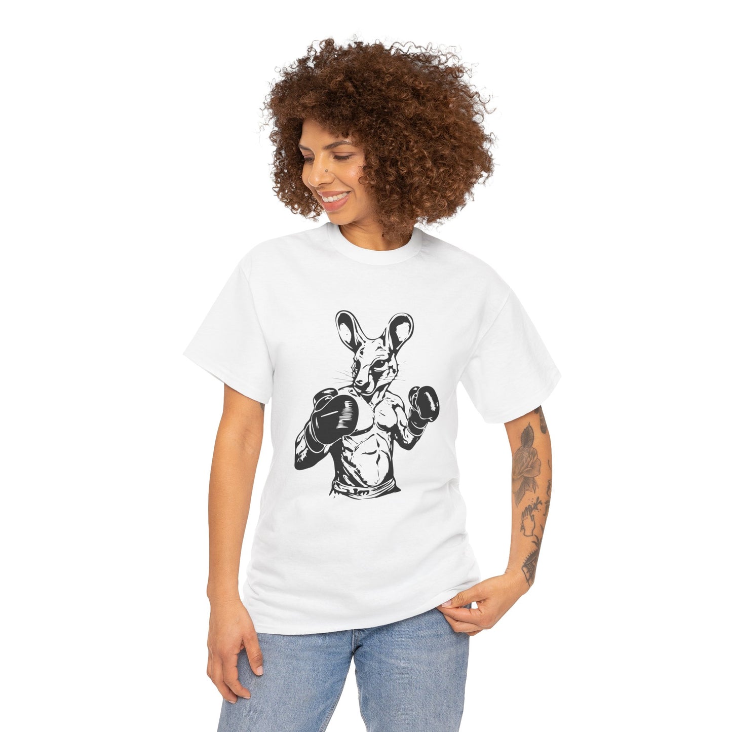 Boxing Kangaroo Unisex Heavy Cotton Tee - Sporty Graphic T-Shirt for Fitness Enthusiasts