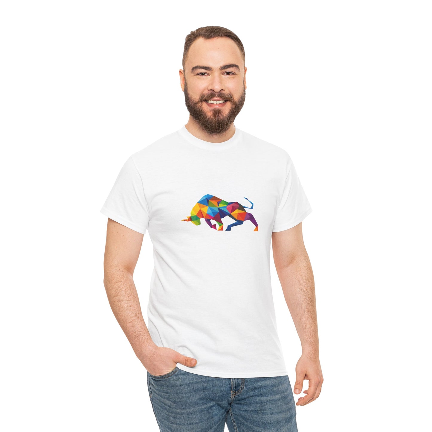 Colorful Geometric Bull Unisex Heavy Cotton Tee